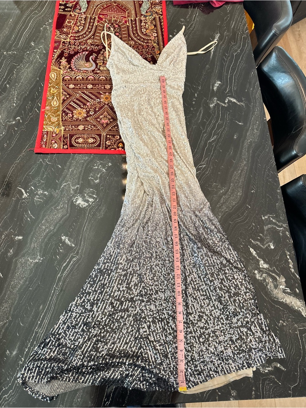 Ieena for Mac Duggal Silver to Black Ombre Sequin Gown